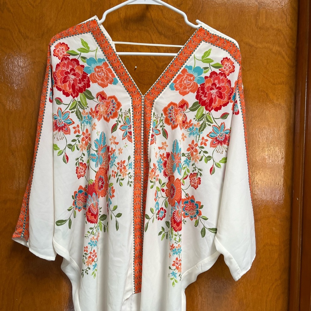 Rose & Olive Floral Embroidered Blouse - White and Red